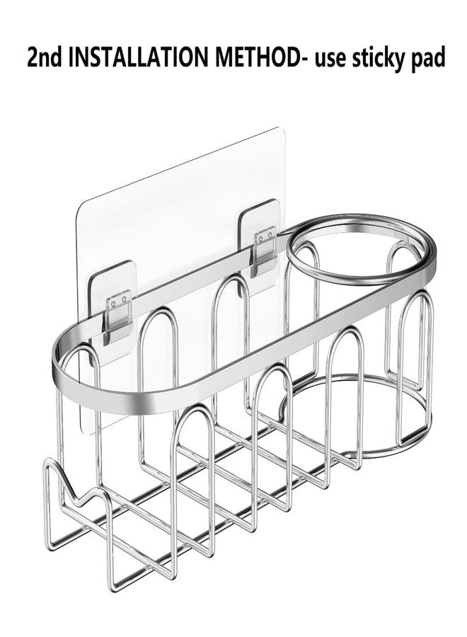 TESOT Sink Caddy Sponge Holder for Kitchen Sink 2 Suspension Options(Suction Cups and Adhesive Hook), SUS304 Stainless Steel, Silver - Image 3